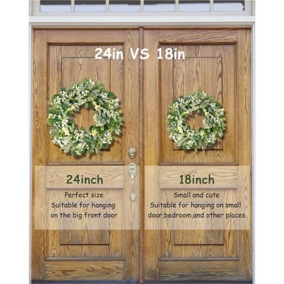 Green Eucalyptus Leaf Wreath, 24 Inch Artificial Spring Summer Wreaths - Picture 1 of 7